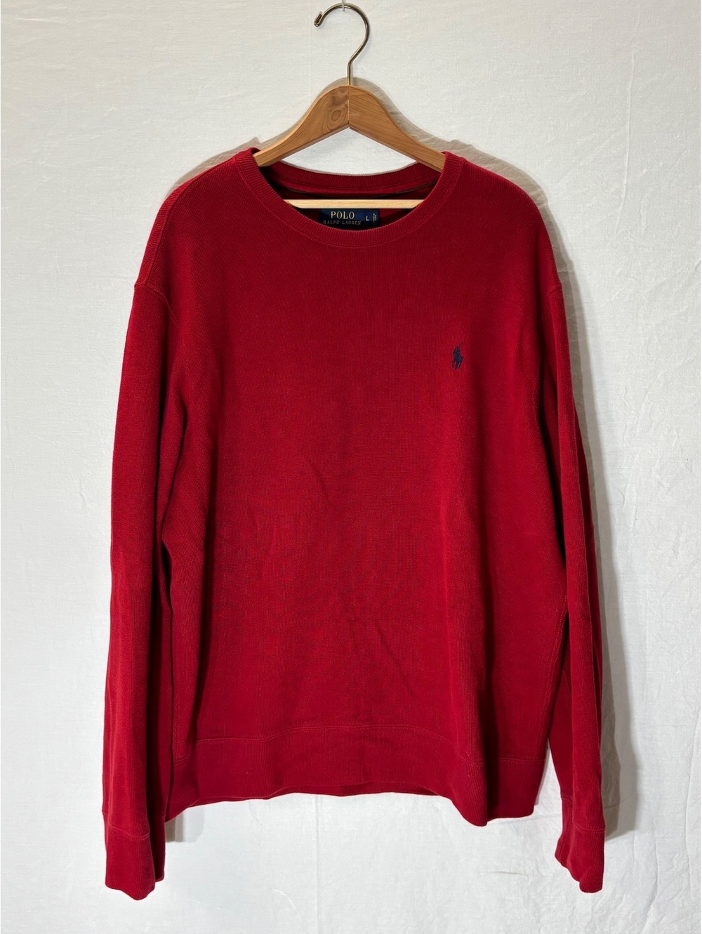 Polo Ralph Lauren Red Waffle Knit Thermal Crewneck Sweater Men's Size L